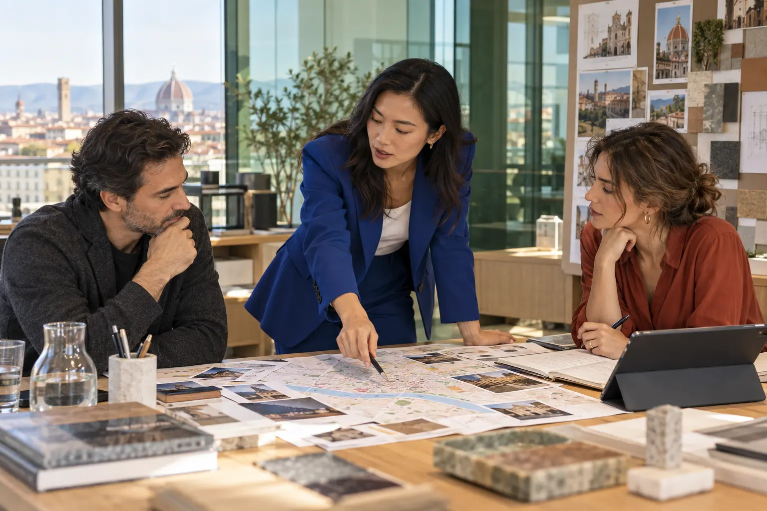 East Asian executive planning an Italian business visit with local partners