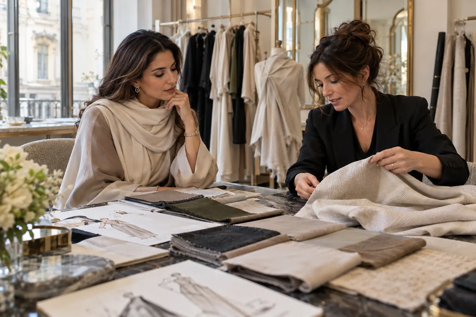 Arab private client consulting an Italian style adviser in Milan